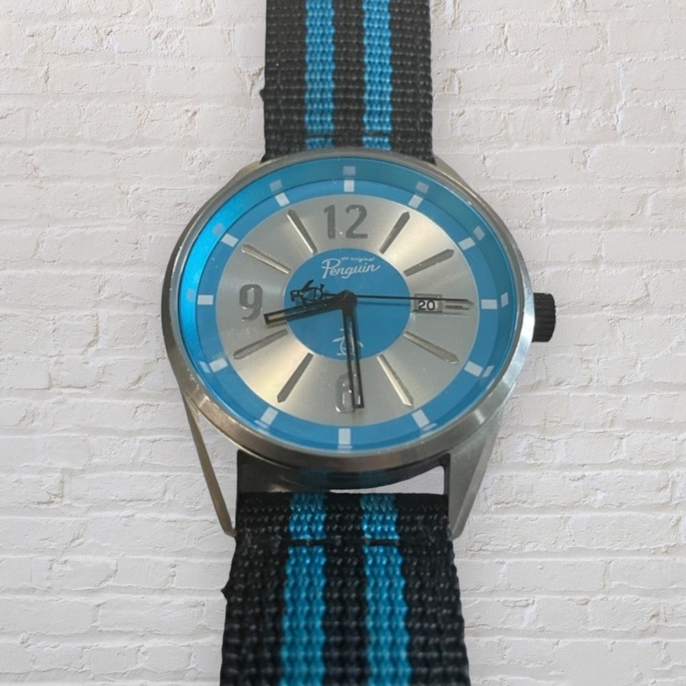 Original Penguin Spencer Watch - casual & stylish with black and blue stripes